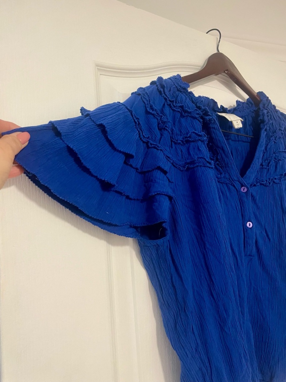 Maeve Cobalt Blue Ruffled Short-Sleeve Blouse